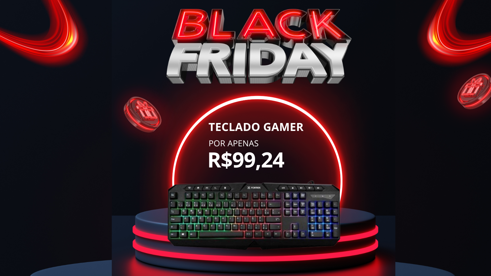 Vermelho e Preto Neon Black Friday Teclado para Computador Post para Instagram (1600 x 900 px)